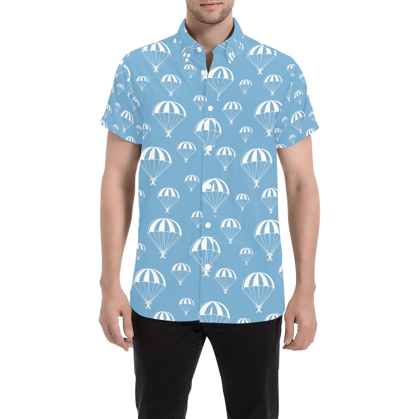 Skydiver Print Design LKS305 Men Short Sleeve Button Up Shirt