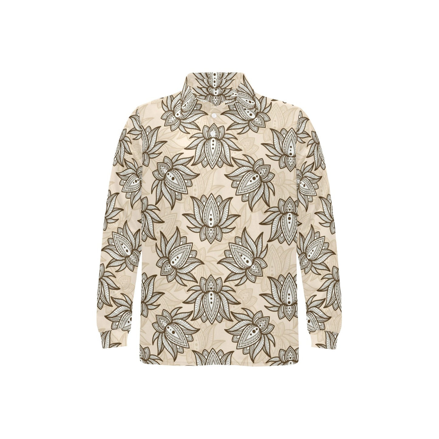 lotus Boho Pattern Print Design LO05 Long Sleeve Polo Shirt For Men's
