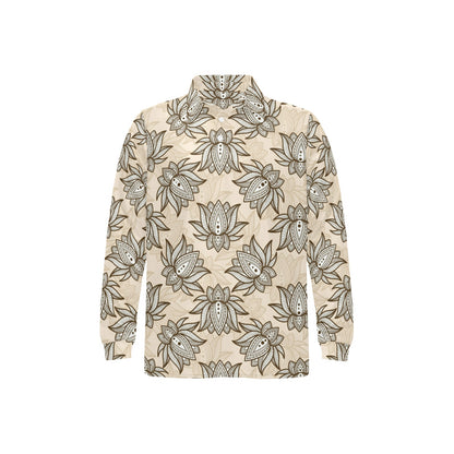 lotus Boho Pattern Print Design LO05 Long Sleeve Polo Shirt For Men's