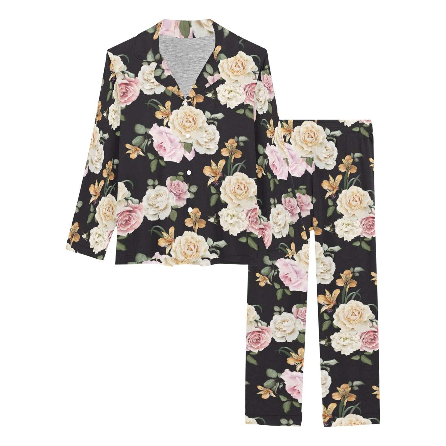 Rose Pattern Print Design A01 Women's Long Pajama Set