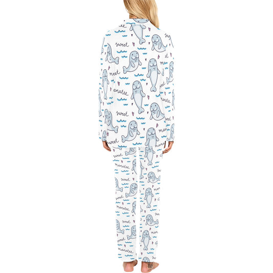 Manatee Baby Pattern Print Design 03 Women's Long Pajama Set