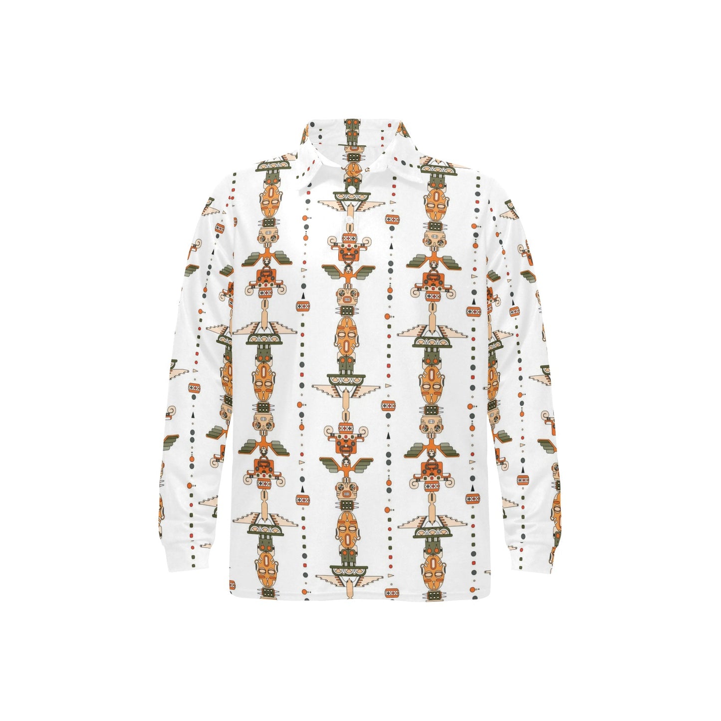 Totem Print Design LKS302 Long Sleeve Polo Shirt For Men's