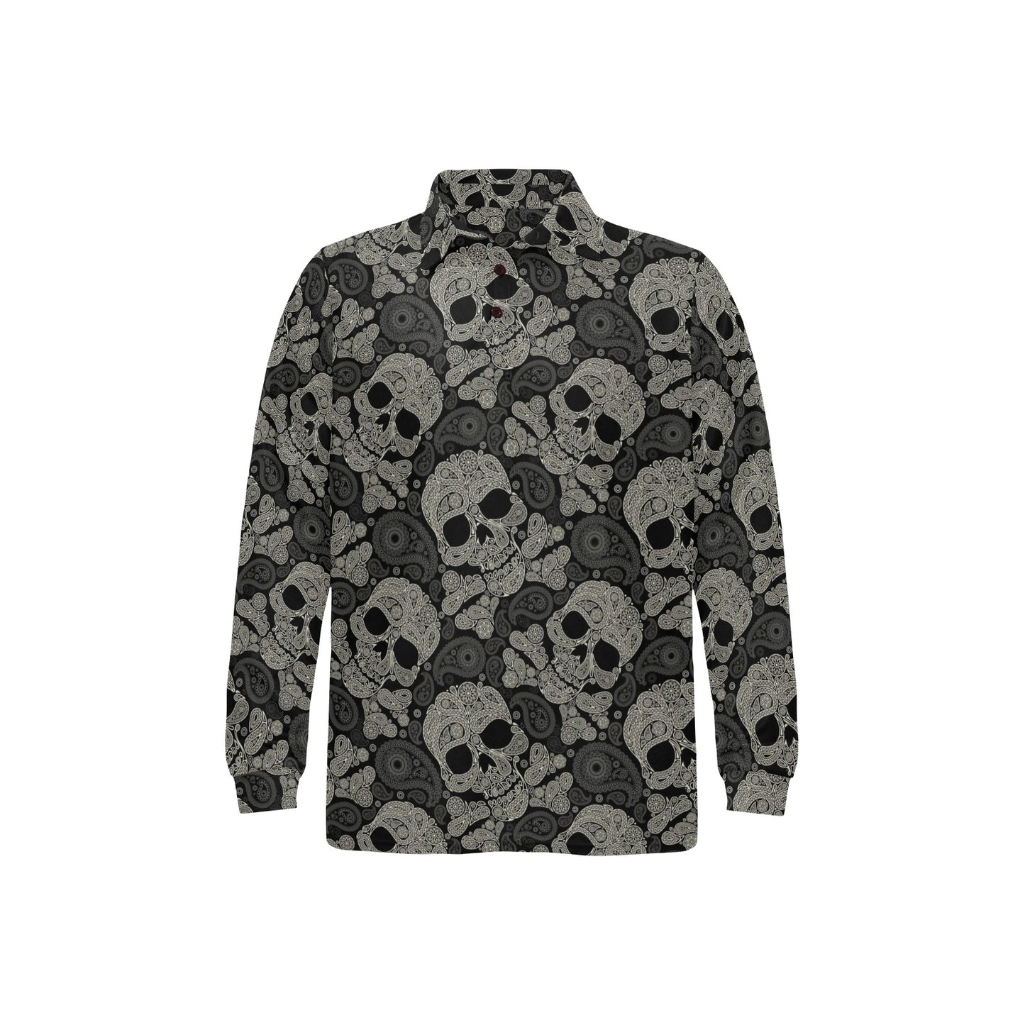 Paisley Skull Pattern Print Design A01 Long Sleeve Polo Shirt For Men's
