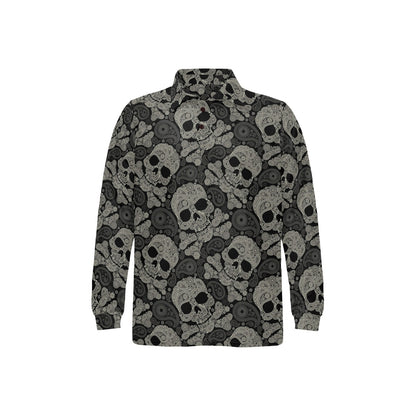 Paisley Skull Pattern Print Design A01 Long Sleeve Polo Shirt For Men's