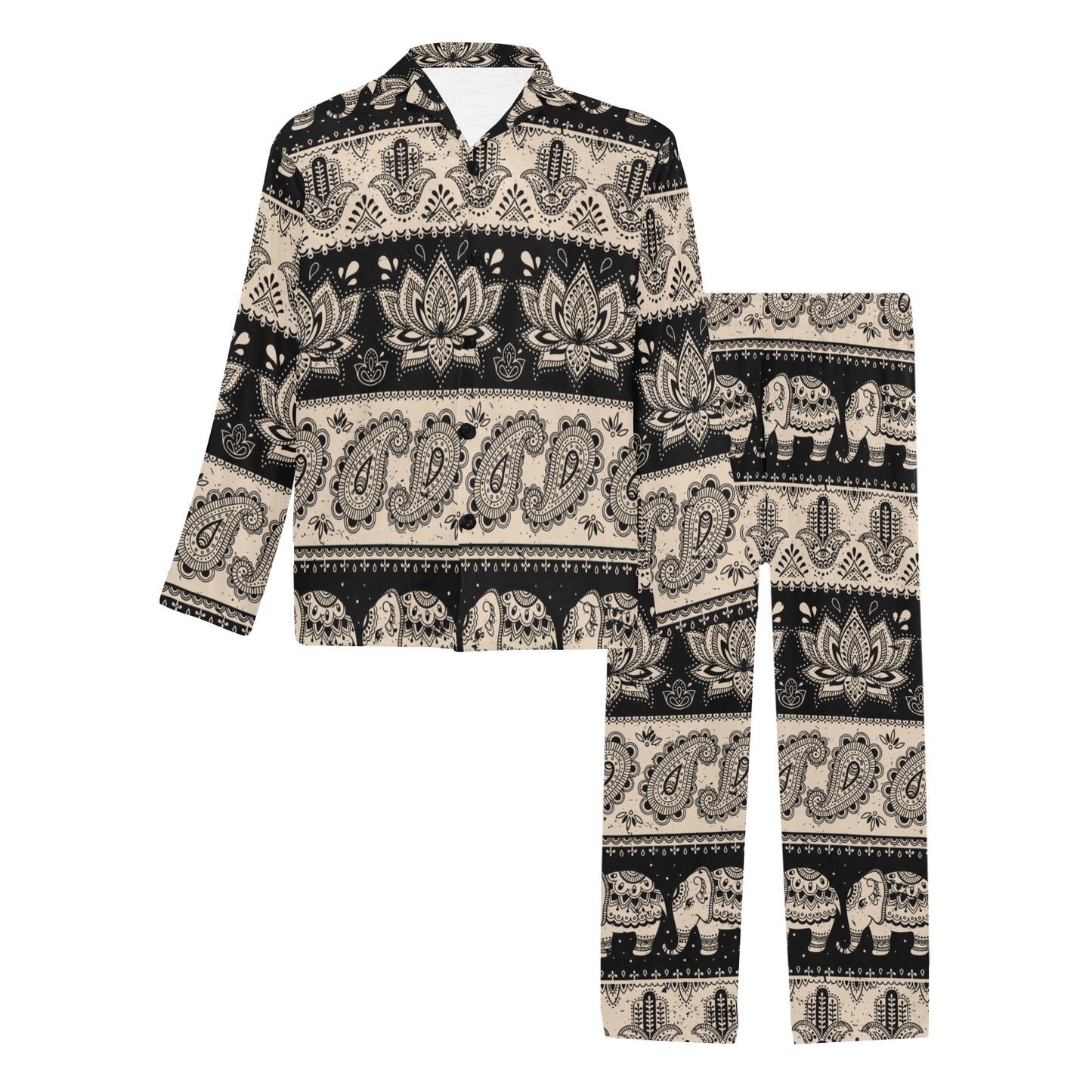 Elephant Hansa Lotus Pattern Men's Long Pajama Set