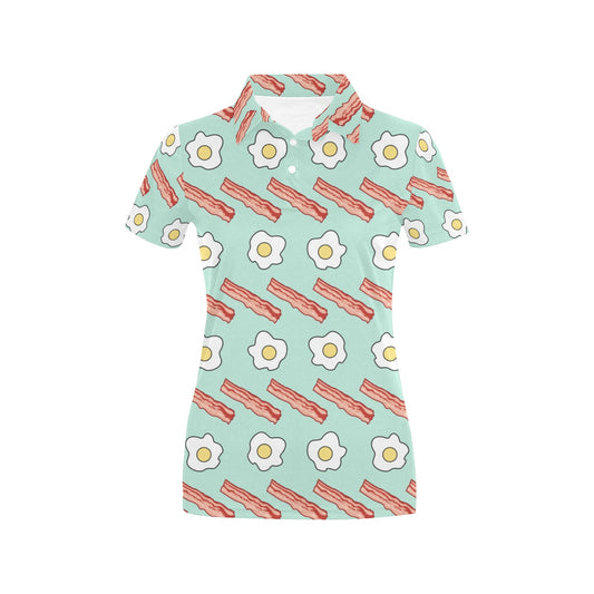 Bacon Sausage Pattern Print Design 01 Women's Polo Shirt