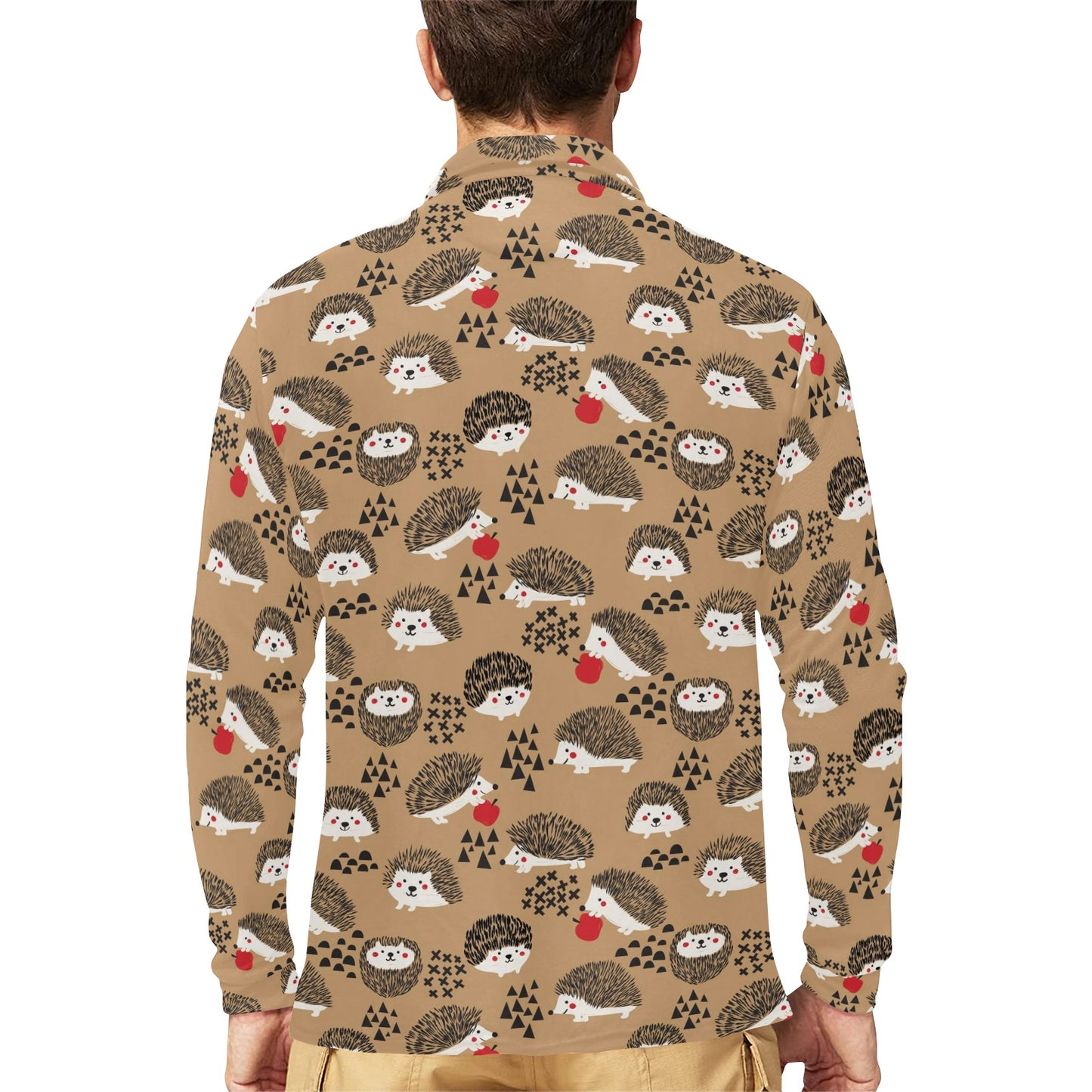 Hedgehog Print Design LKS403 Long Sleeve Polo Shirt For Men's