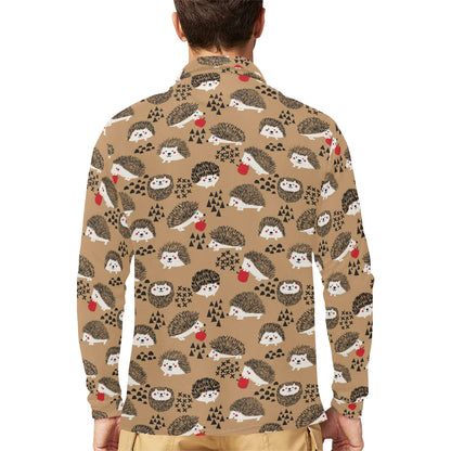 Hedgehog Print Design LKS403 Long Sleeve Polo Shirt For Men's