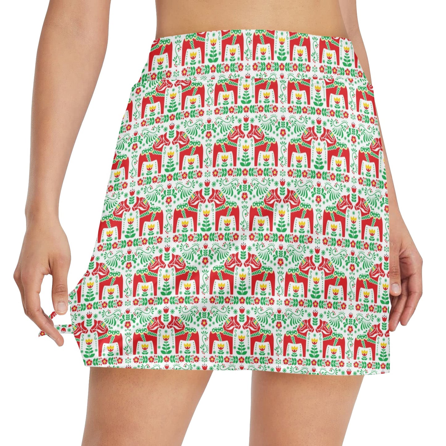 Swedish Dala Style Pattern 17" Golf & Pickleball Skort with Pockets