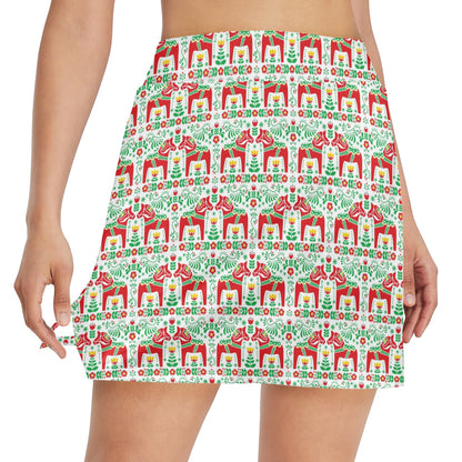 Swedish Dala Style Pattern 17" Golf & Pickleball Skort with Pockets
