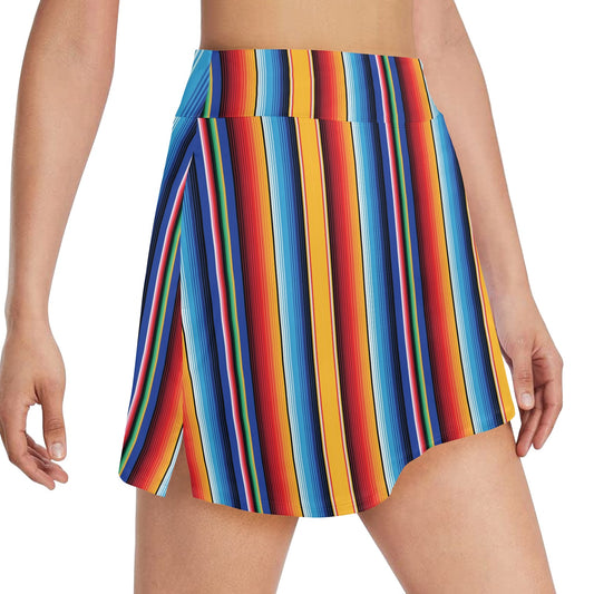 Mexican Blanket Stripe Print Pattern 17" Golf & Pickleball Skort with Pockets