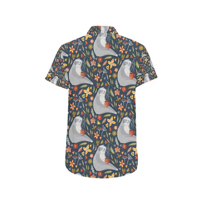 Sloth Print Design LKS303 Men Short Sleeve Button Up Shirt