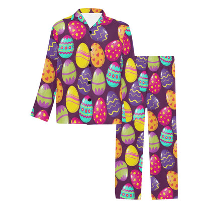 Easter Eggs Pattern Print Design RB04 Men's Long Pajama Set