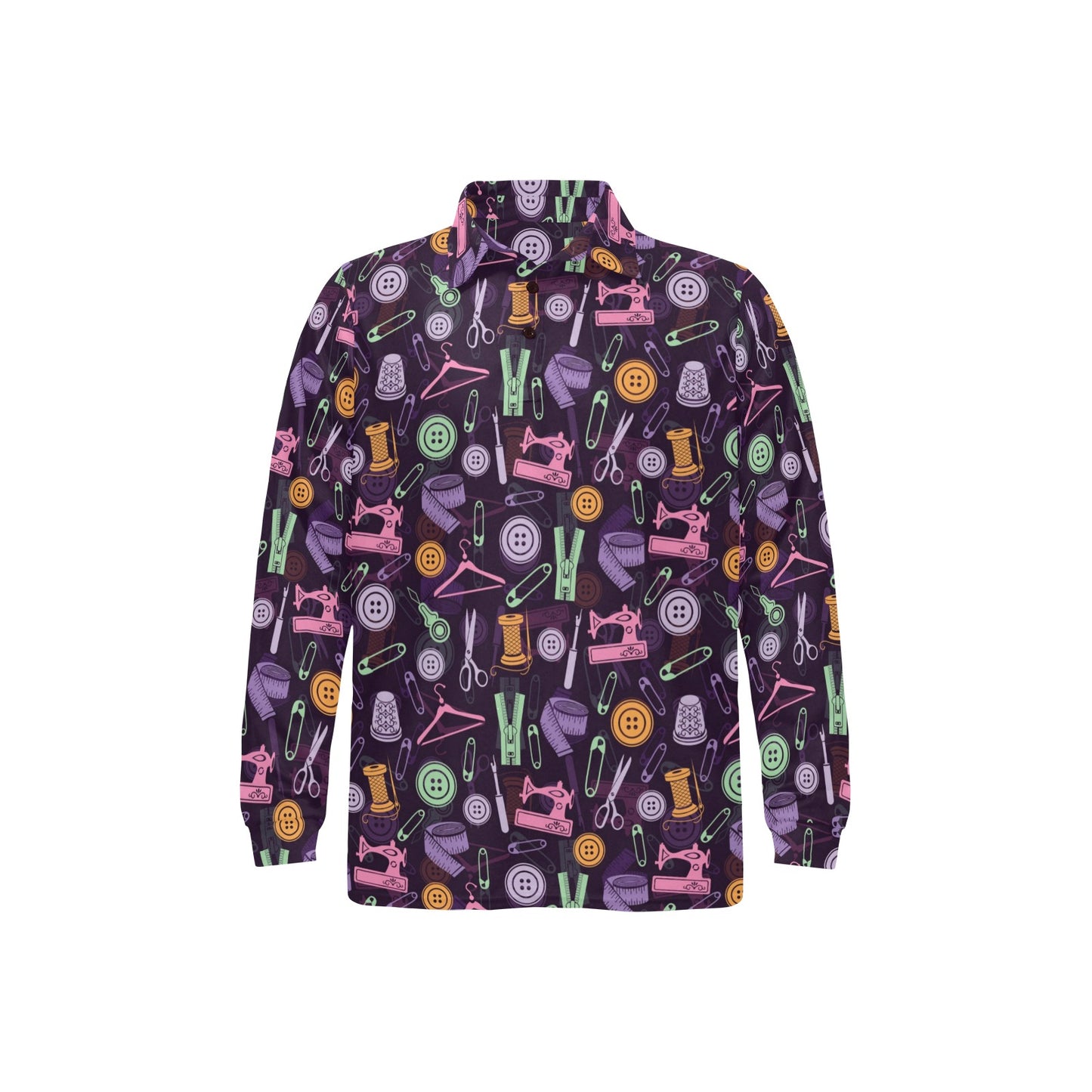 Sewing Equipment Print Design LKS306 Long Sleeve Polo Shirt For Men's