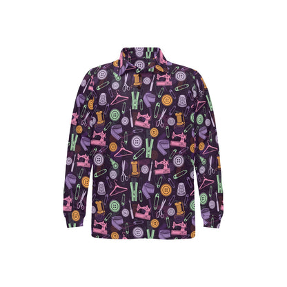 Sewing Equipment Print Design LKS306 Long Sleeve Polo Shirt For Men's