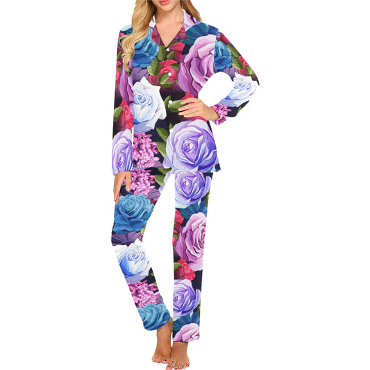 Rose Pattern Print Design RO09 Women's Long Pajama Set