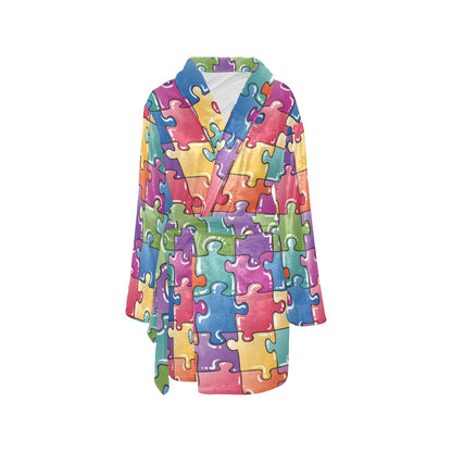 Puzzle Pattern Print Design A05 Women's Fleece Robe