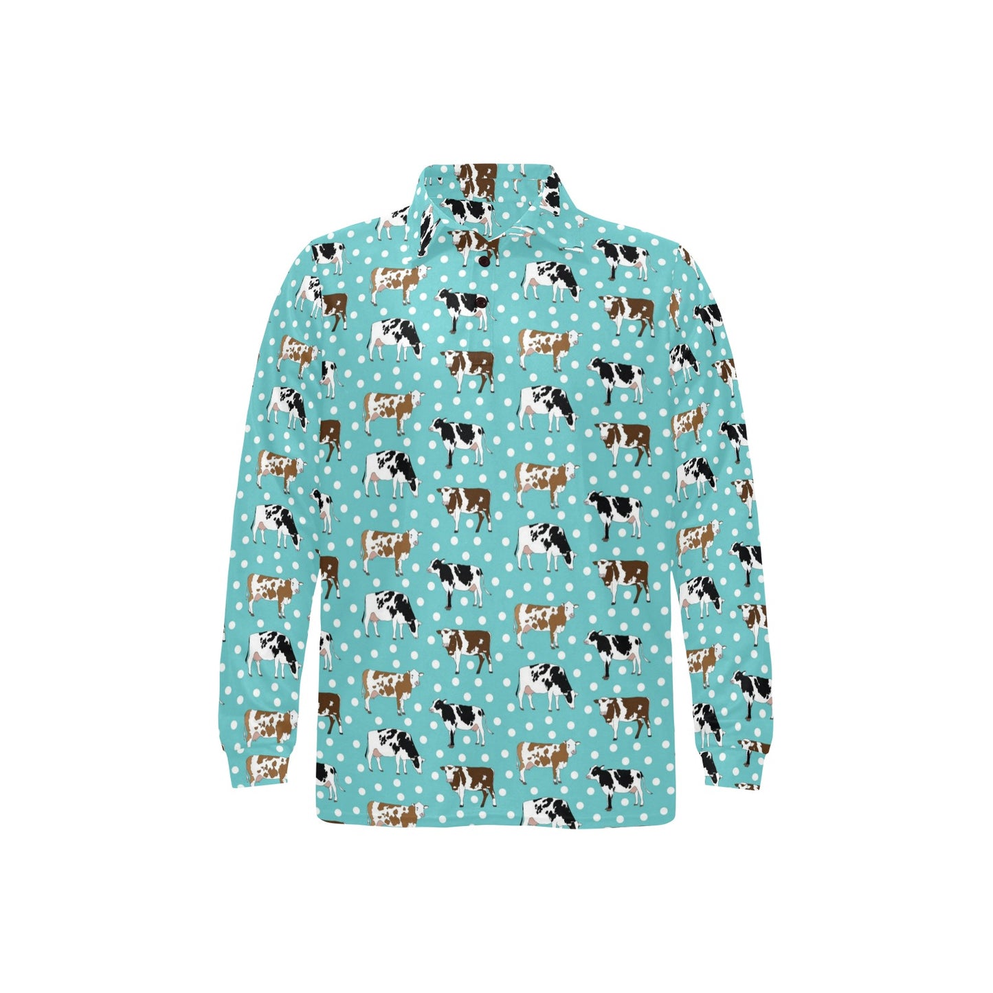 Cattle Print Design LKS405 Long Sleeve Polo Shirt For Men's