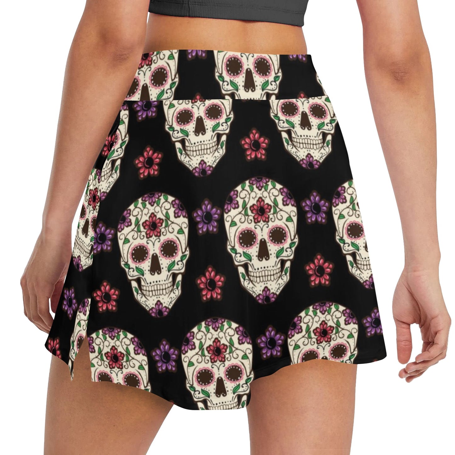 Sugar Skull Print Design LKS304 17" Golf & Pickleball Skort with Pockets