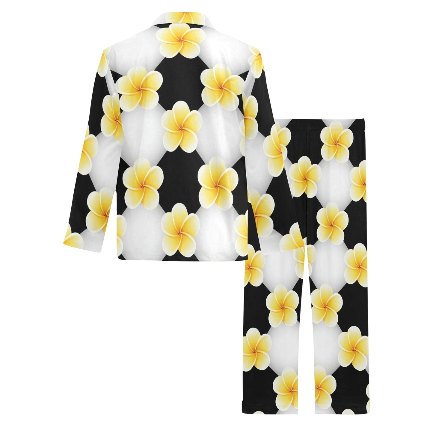 Plumeria Pattern Print Design A04 Men's Long Pajama Set