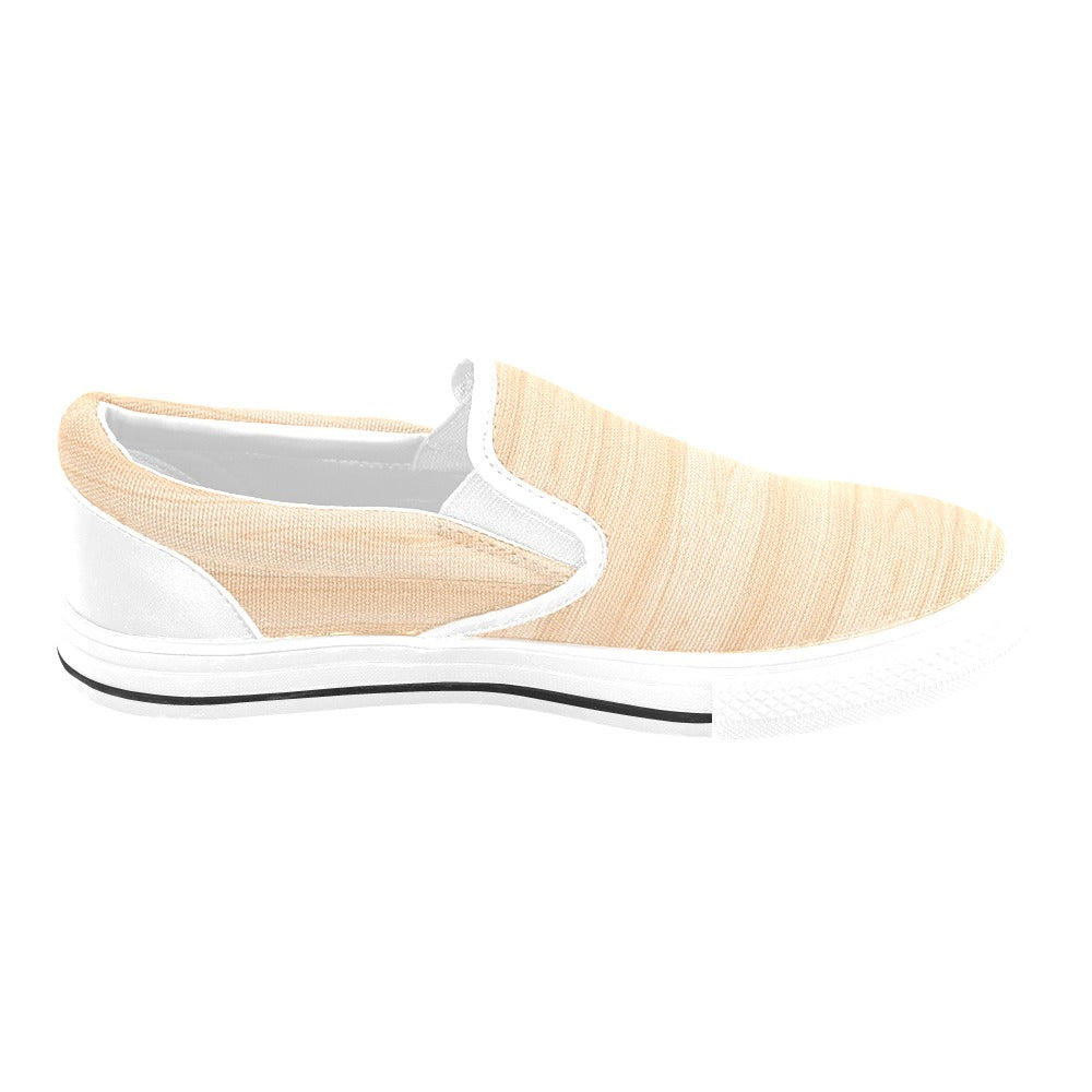 Wood Texture Print Design LKS302 White Slip Ons Canvas Women's Shoes