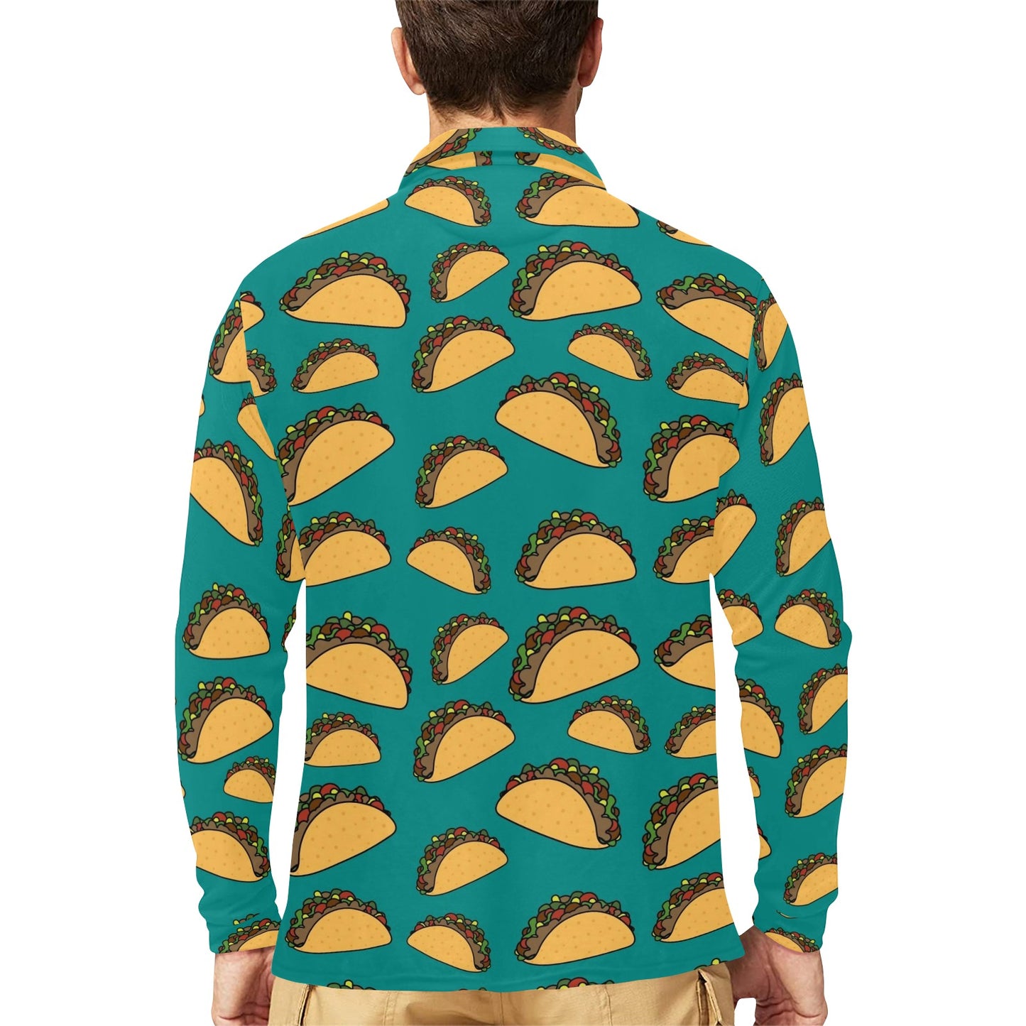 Taco Pattern Print Design TC07 Long Sleeve Polo Shirt For Men's