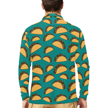Taco Pattern Print Design TC07 Long Sleeve Polo Shirt For Men's