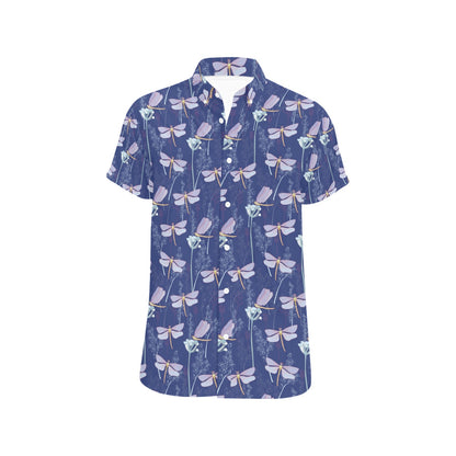 Dragonfly Print Design LKS401 Men Short Sleeve Button Up Shirt