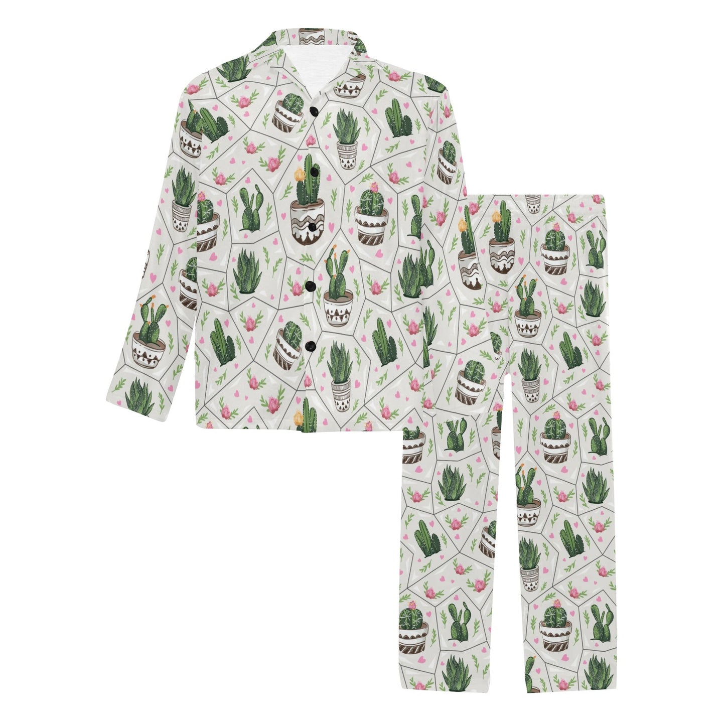 Cactus Pattern Print Design 04 Men's Long Pajama Set