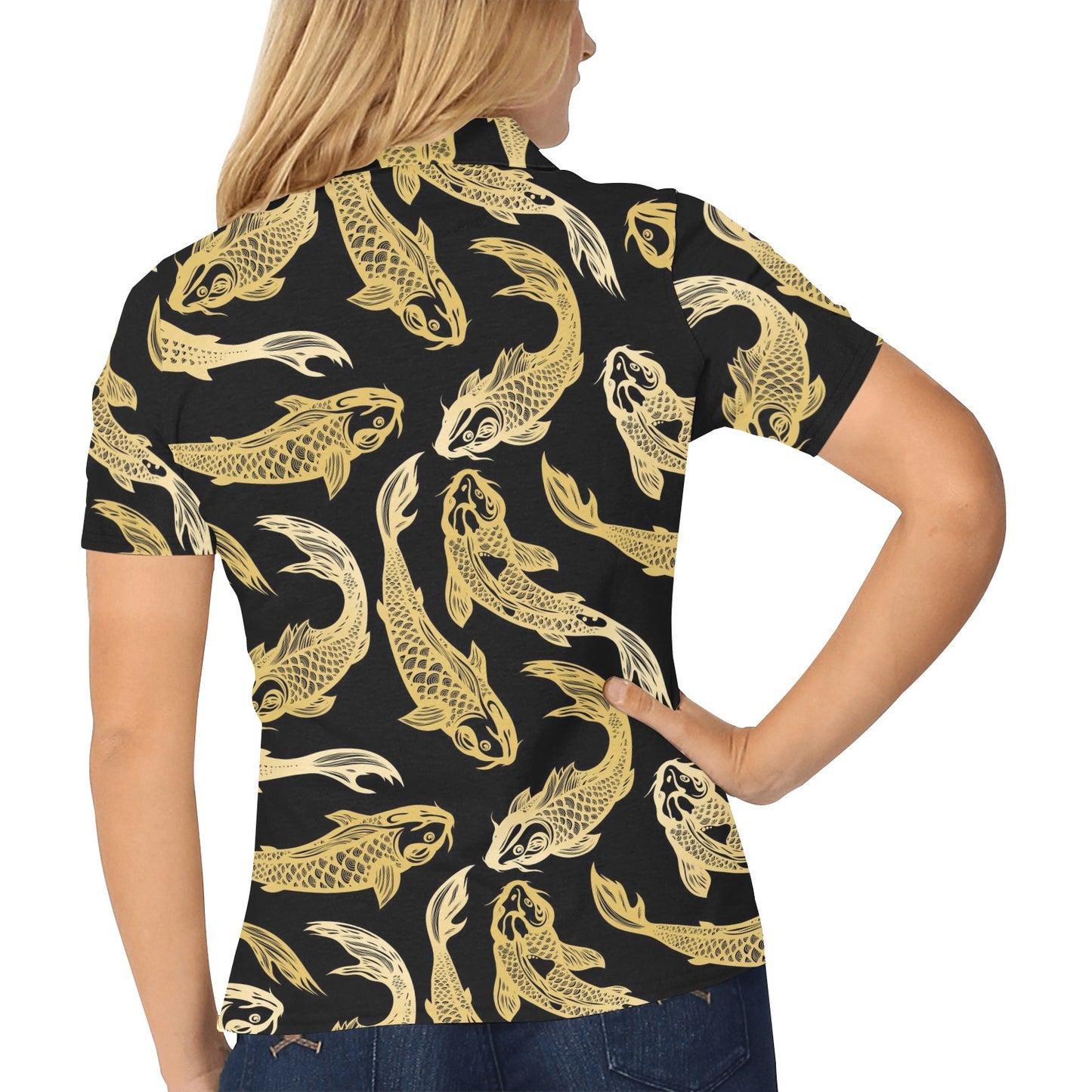 KOI Fish Pattern Print Design 03 Women's Polo Shirt