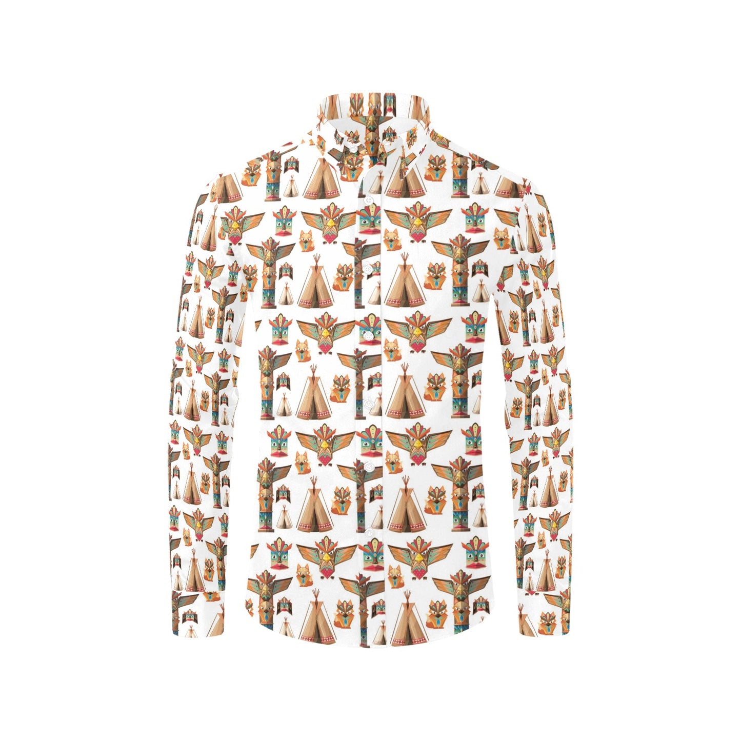 Totem Native Print Design LKS303 Men's Long Sleeve Dress Shirt