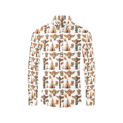 Totem Native Print Design LKS303 Men's Long Sleeve Dress Shirt