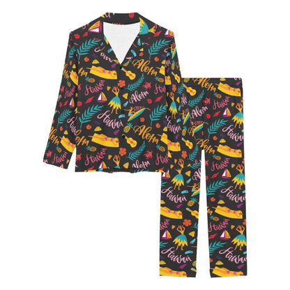 Aloha Hawaii Summer Design Themed Print Women's Long Pajama Set