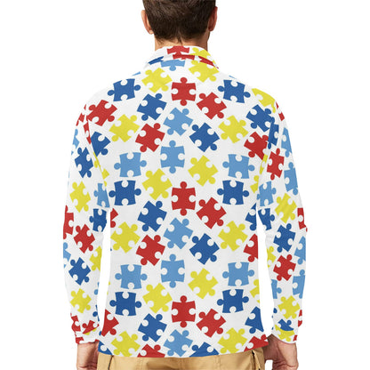 Autism Awareness Pattern Print Design 04 Long Sleeve Polo Shirt For Men's