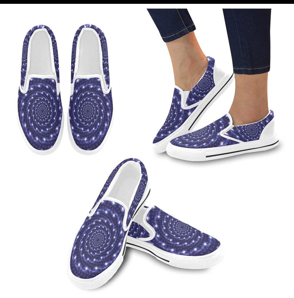 Vortex Print Design LKS305 White Slip Ons Canvas Women's Shoes