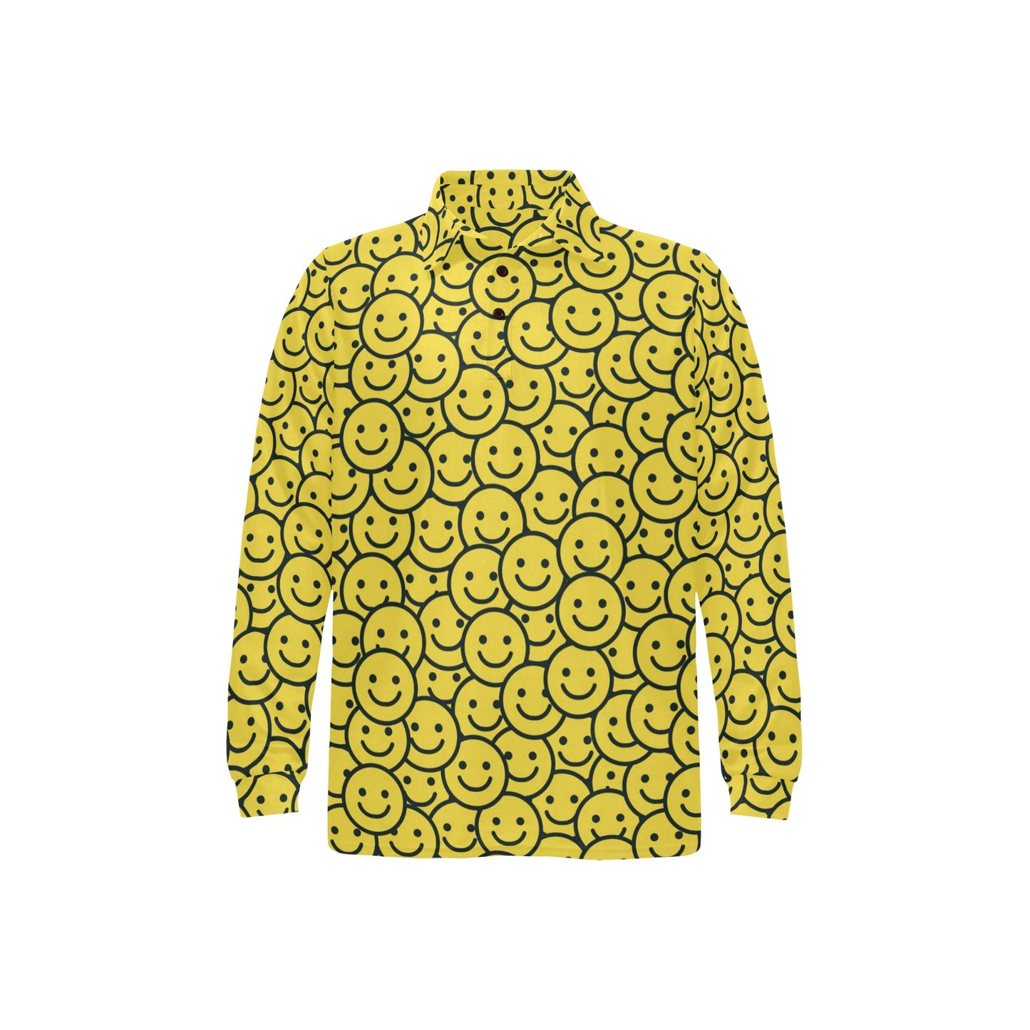 Smiley Face Emoji Print Design LKS302 Long Sleeve Polo Shirt For Men's