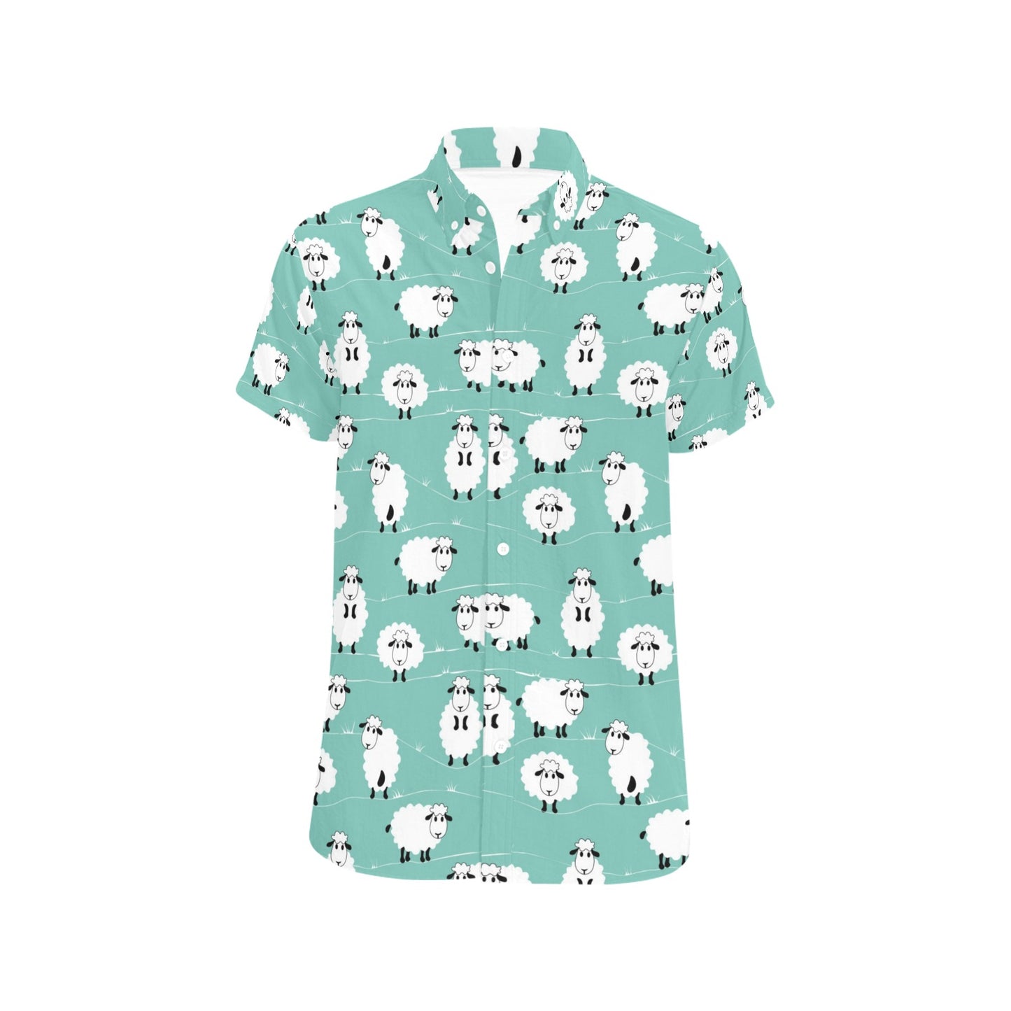 Sheep Print Design LKS404 Men Short Sleeve Button Up Shirt
