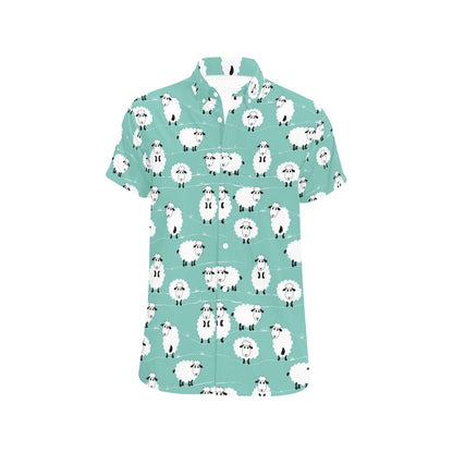 Sheep Print Design LKS404 Men Short Sleeve Button Up Shirt