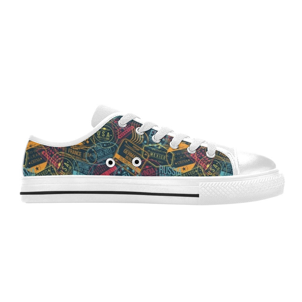 Travel Stamp Colorful Print Design LKS304 Women's White Low Top Shoes