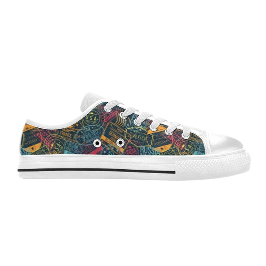 Travel Stamp Colorful Print Design LKS304 Women's White Low Top Shoes