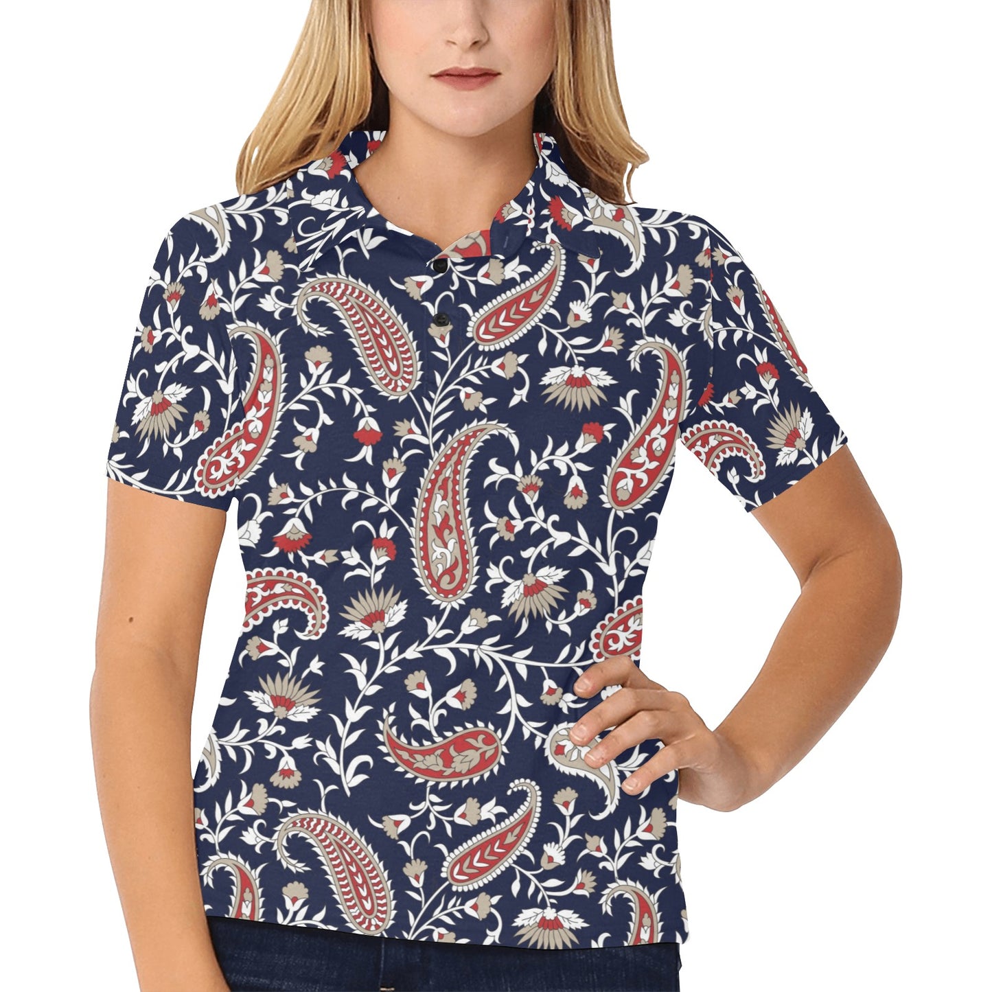 Paisley Pattern Print Design A05 Women's Polo Shirt