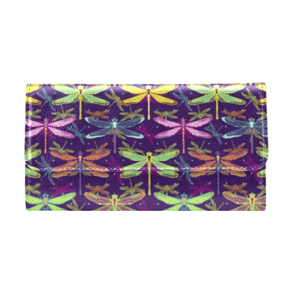 Dragonfly Neon Color Print Pattern Women's Trifold Wallet