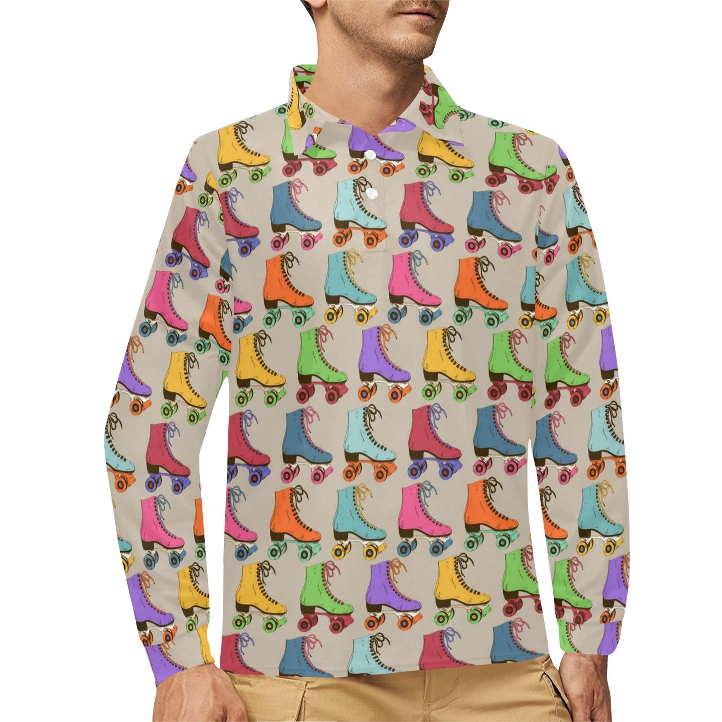 Roller skate Pattern Print Design A01 Long Sleeve Polo Shirt For Men's