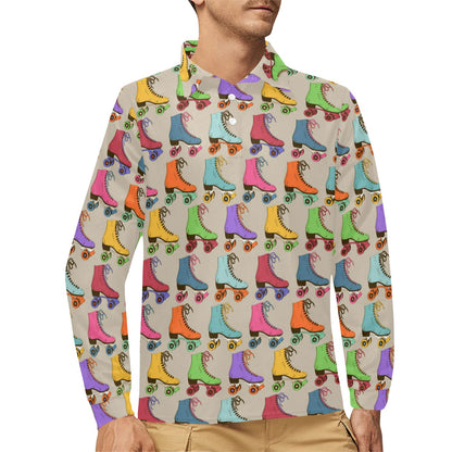 Roller skate Pattern Print Design A01 Long Sleeve Polo Shirt For Men's