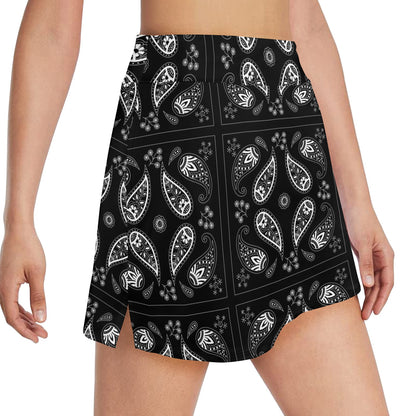 Bandana Paisley Black Print Design LKS308 17" Golf & Pickleball Skort with Pockets