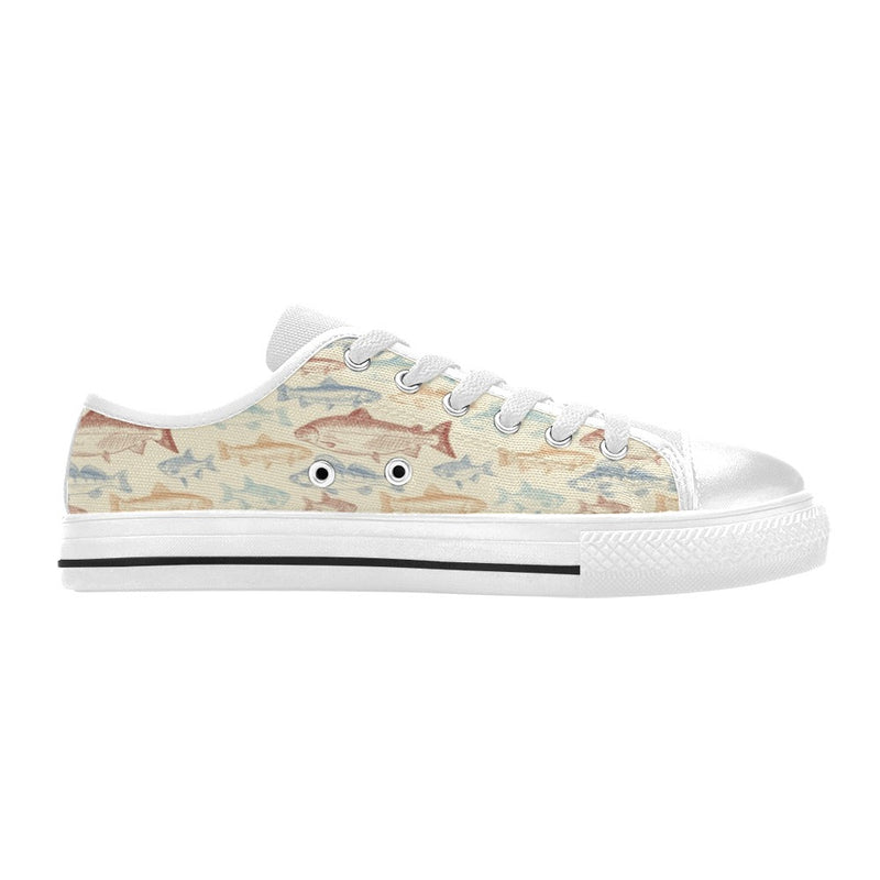 Salmon Fish Print Design LKS302 Women's White Low Top Shoes