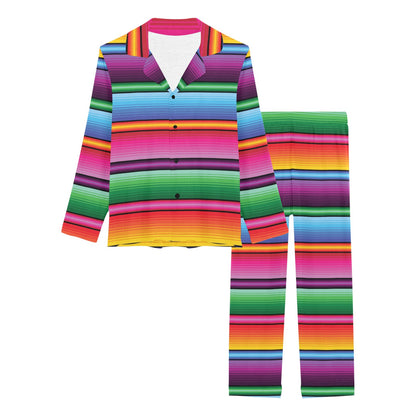 Mexican Blanket Colorful Print Pattern Women's Long Pajama Set