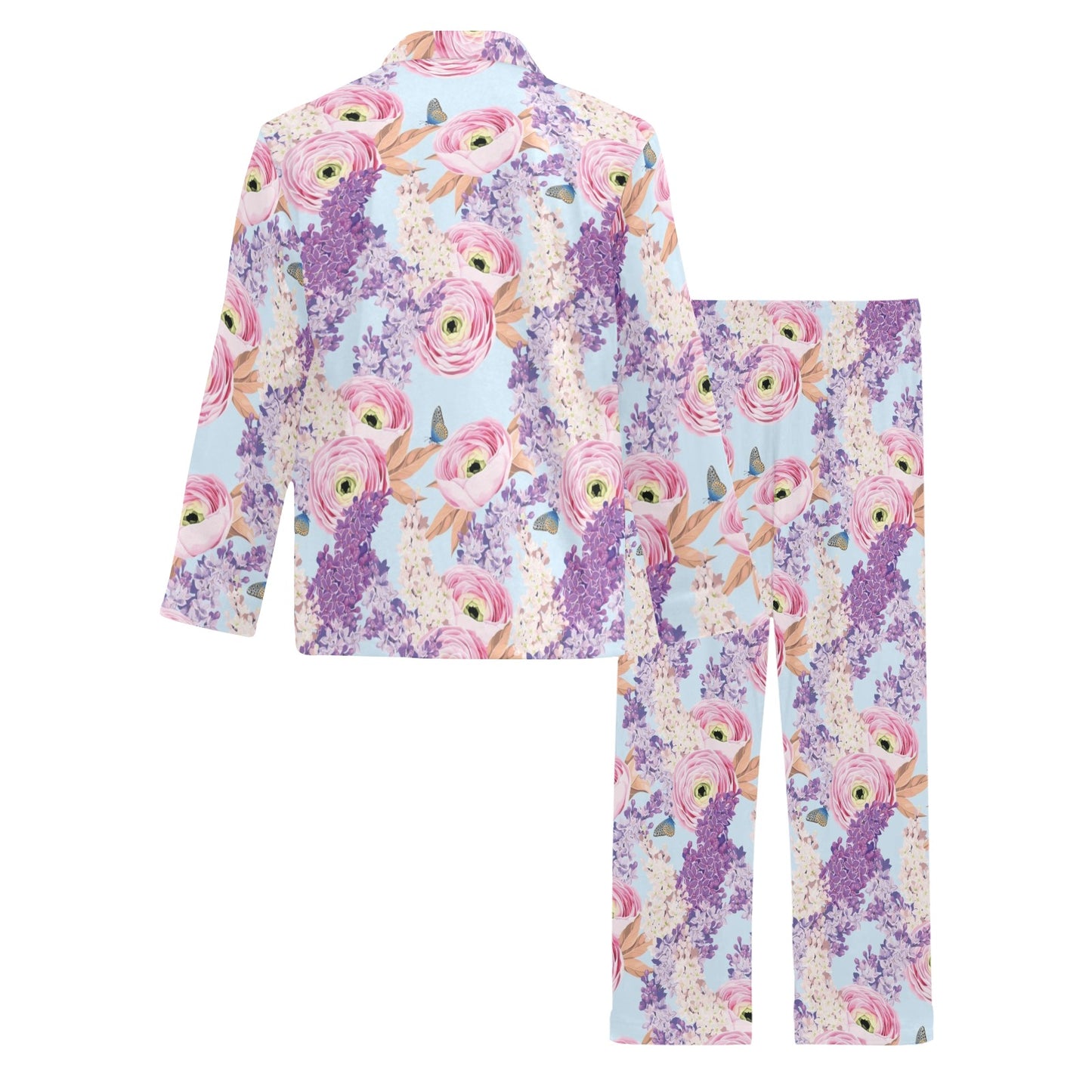 Lilac Pattern Print Design LI03 Men's Long Pajama Set