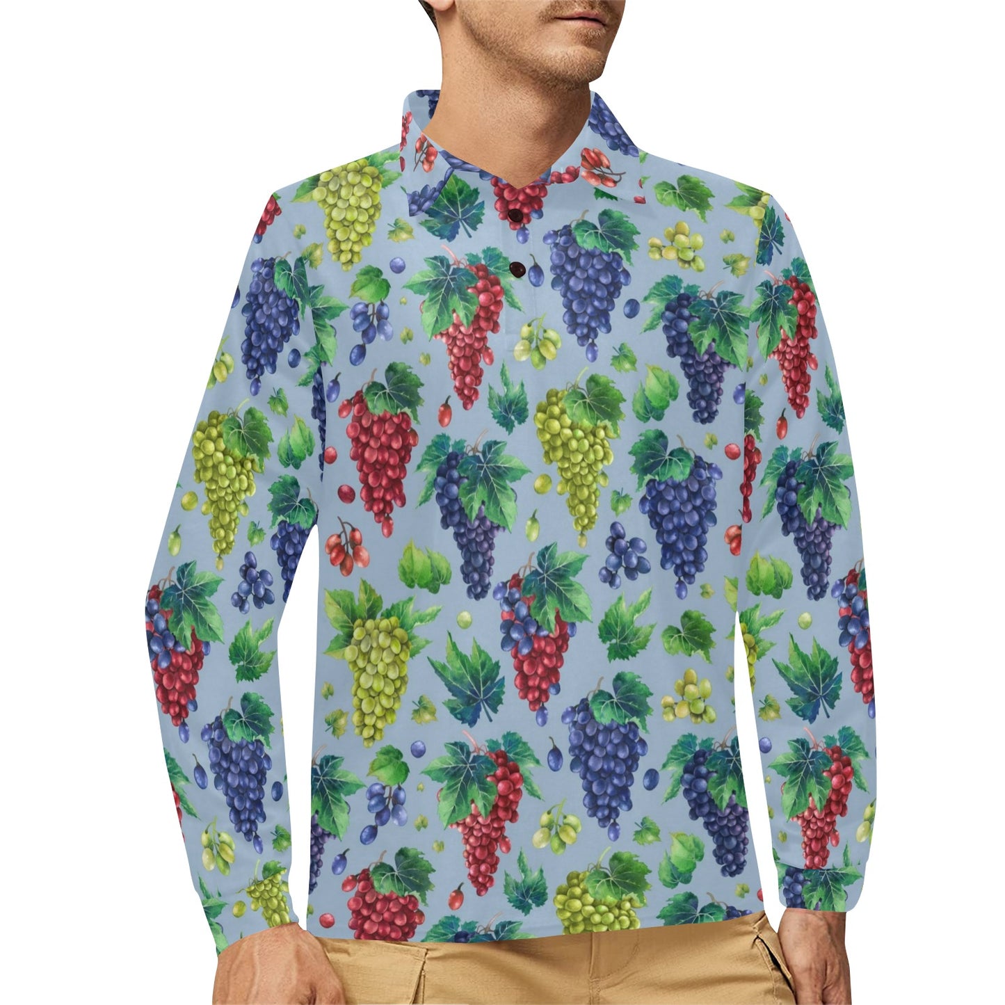 Grape Pattern Print Design GP06 Long Sleeve Polo Shirt For Men's
