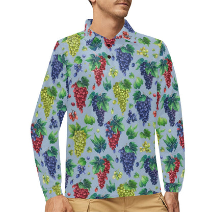 Grape Pattern Print Design GP06 Long Sleeve Polo Shirt For Men's
